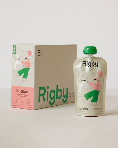 Rigby salmon pouch and box on a light background