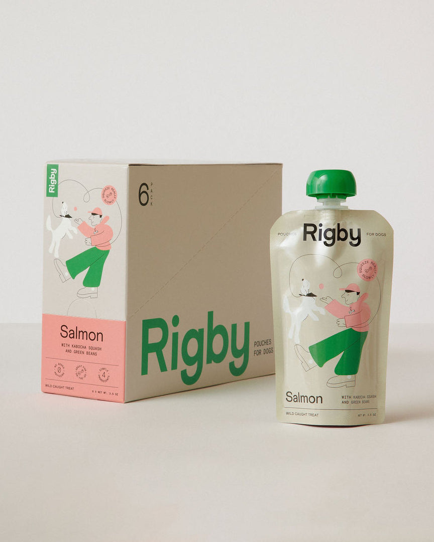 Rigby salmon pouch and box on a light background